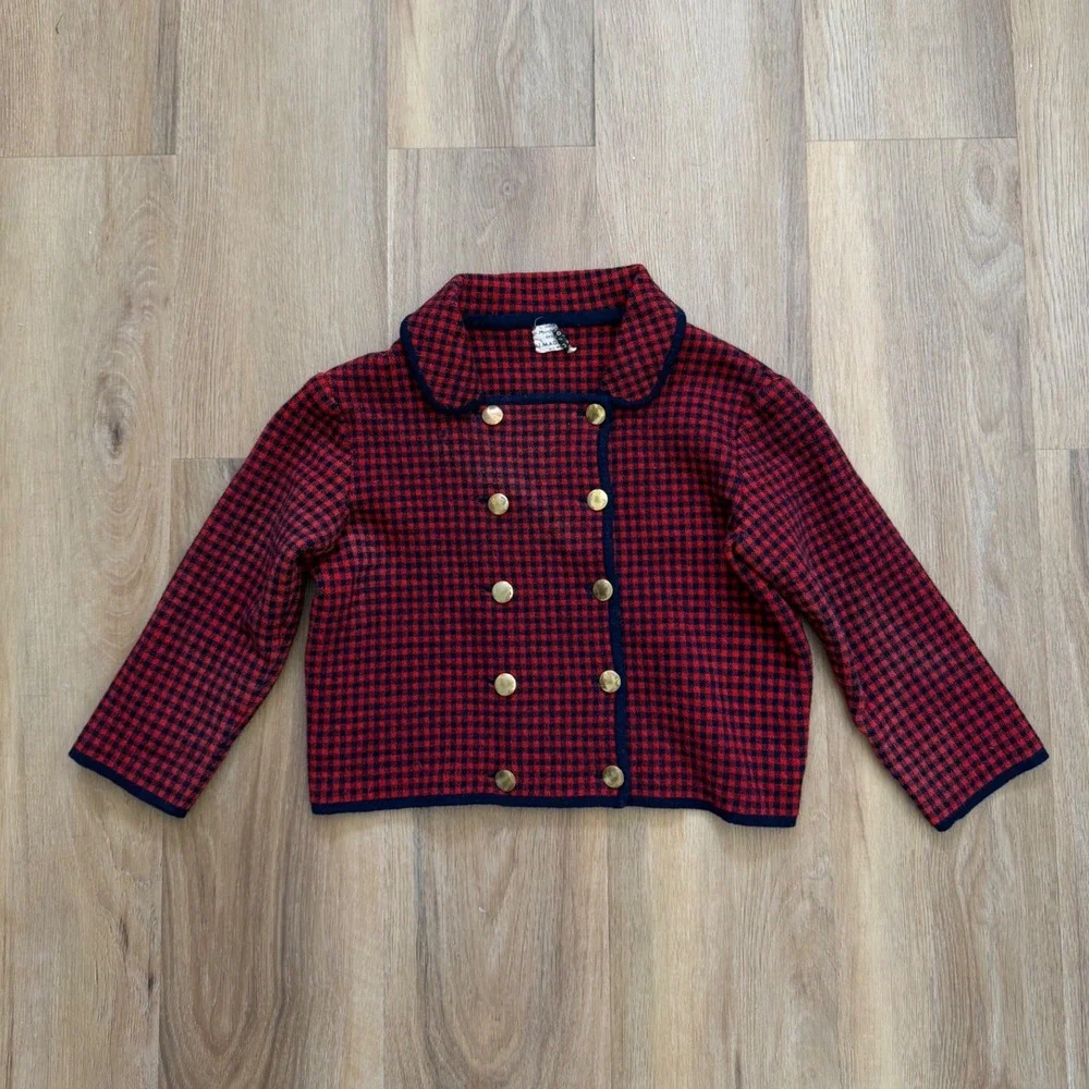 Vtg Marchesa di Gresy I Magnin 100% Wool Gingham Cropped Jacket military